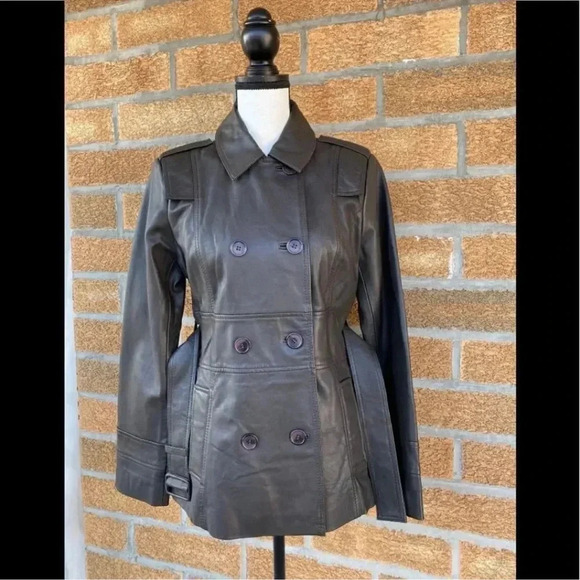 REISS double breasted leather jacket Sz 10 - Picture 5 of 16